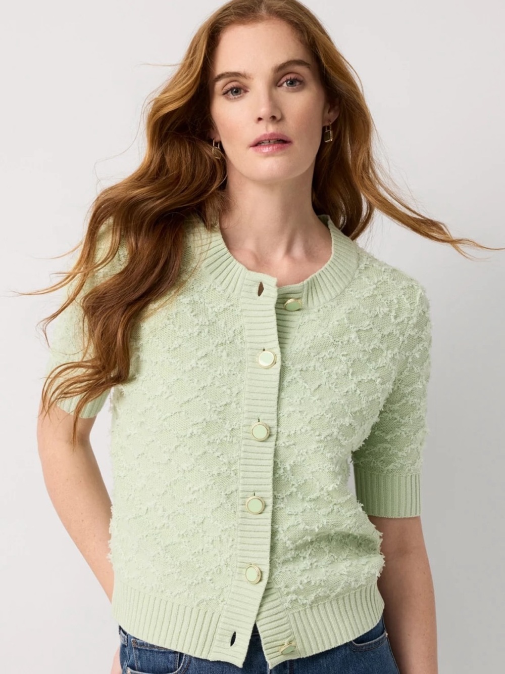 NWT White House Black Market Bouclé Cardigan WHBM Pistachio Latte Mint Green M